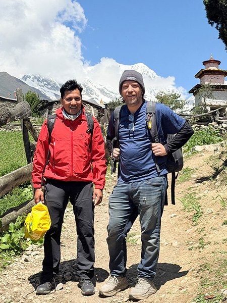 Bhuwan Bharati & Gareth Edwards in the Lo village of Gorkha Nepal.