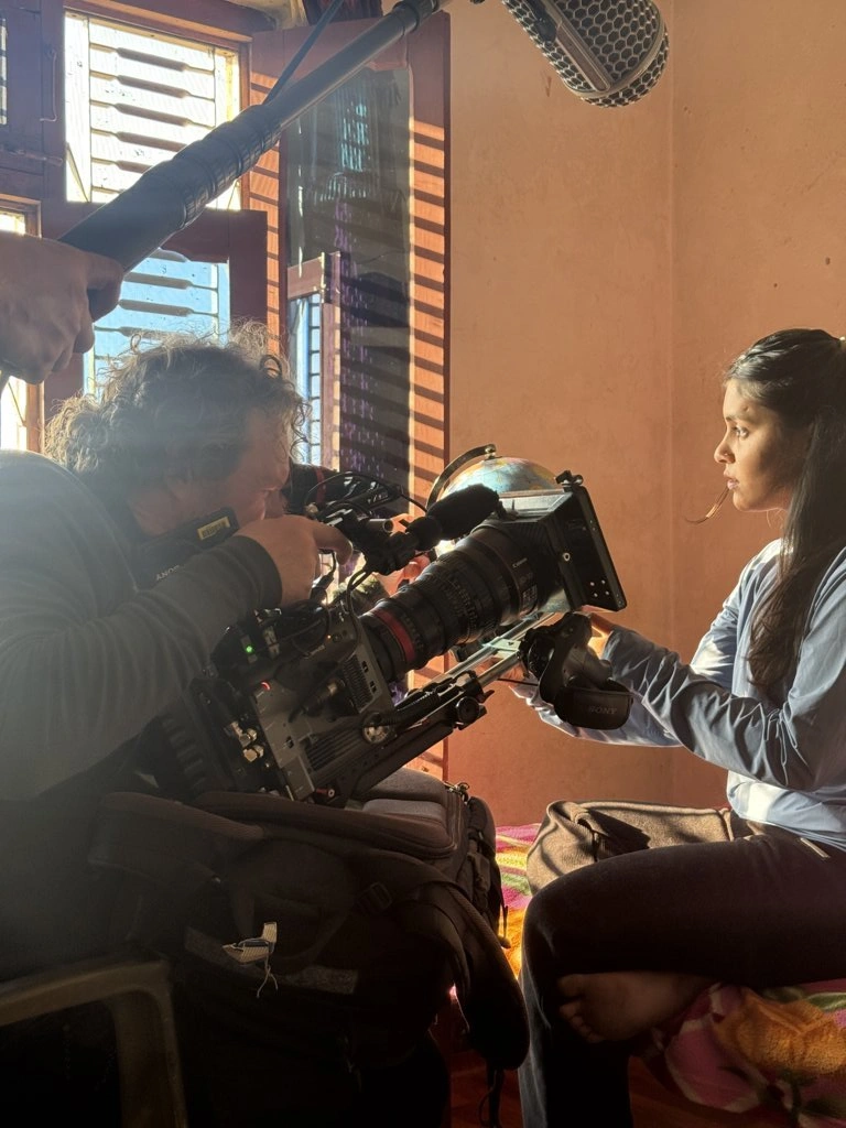 Film production team on location